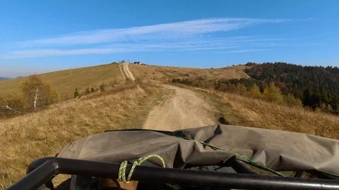 SUV going up a mountain. Off Road SUV. Passengers point of view. Stock Footage 122688061