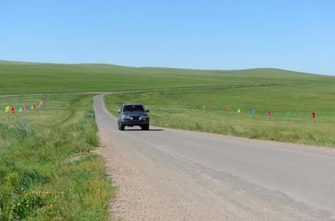 Suv in grassland Stock Photos