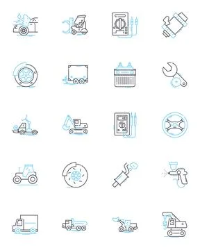 SUV linear icons set. x, Adventure, All-wheel drive, Cargo, Comfortable Stock Illustration
