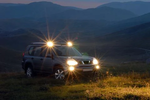 SUV on the mountain Stock Photos