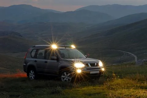 SUV on the mountain Stock Photos