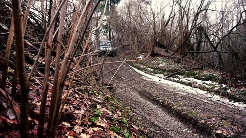 SUV in the mud. Slow motion Stock Footage 74537458