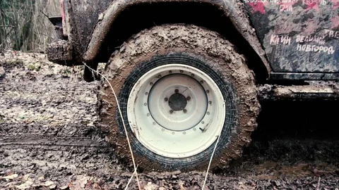 SUV in the mud. Slow motion Stock Footage 74537506