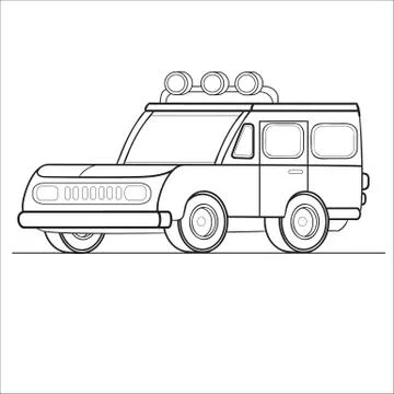 SUV outline, coloring, isolated object on a white background, vector Stock Illustration
