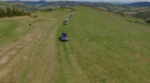 Suv Rides Through the Mountains of the Carpathians. May 2016 Ukraine Stock Footage 63346077