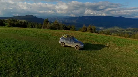Suv Rides Through the Mountains of the Carpathians. May 2016 Ukraine Stock Footage 63375010