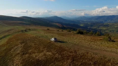 Suv Rides Through the Mountains of the Carpathians. May 2016 Ukraine Stock Footage 63390639