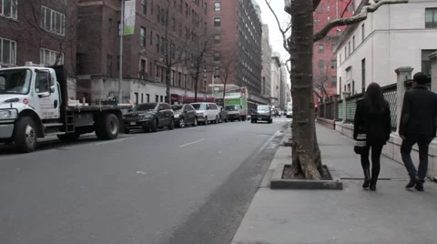 SUV Right to Left in Murray Hill on East 36th Street NYC Stock Footage 53892096