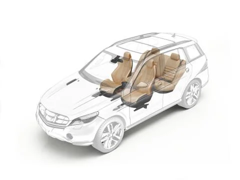 Suv technical drawing showing seats. Stock Photos