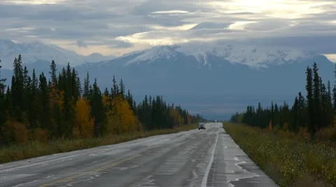 SUV With Trailer On Glenn Highway Stock Footage 8988264