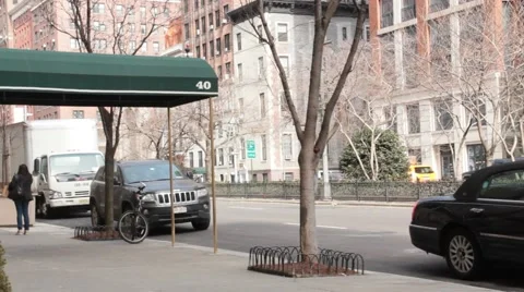 SUV Traveling Left to Right Down Park Avenue in Murray Hill NYC Stock Footage 53892089