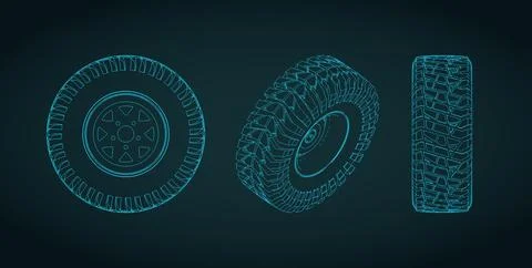 SUV wheel blueprints Stock Illustration