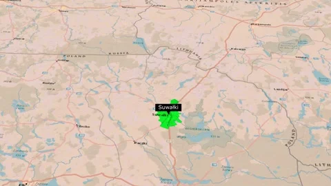 Suwalki City Location Map Poland Lithuania Border Animation Stock Footage 344815610