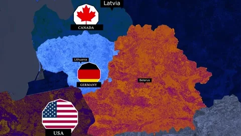 Suwalki Gap map animation revealing Kaliningrad border and NATO battle grou.. Stock Footage 335921321