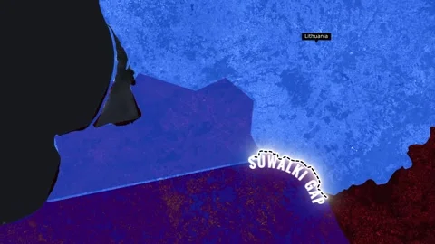 Suwalki Gap map animation revealing Kaliningrad border and text corridor Stock Footage 335921322