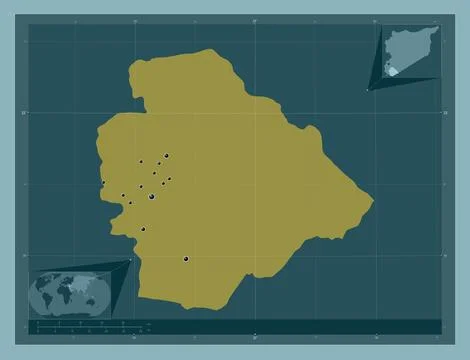 As Suwayda', Syria. Solid color shape. Locations of major cities of the regio Stock Illustration
