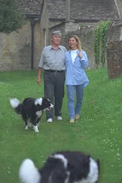 Suzanne Dando With Her Father Vernon And Collie Dogs At Her Oxfordshire Cottage  Stock Photos