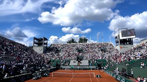 Suzanne Lenglen Court, one of the court at Roland Garros Stadion, Paris, in Stock Footage