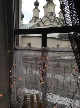 Suzdal cafe window view Fotos de archivo