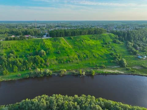 Suzdal river and rolling green hills Stock Photos