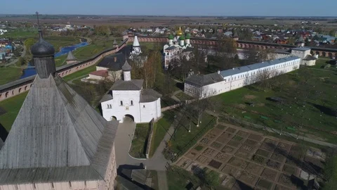 Suzdal, Russia. Flight over the Savior Euthymius monastery. Stock Footage 107451245