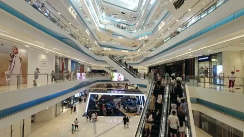 Suzhou, China - August 23: Time lapse. Crowd of people on an escalator in a Video stock 148424899