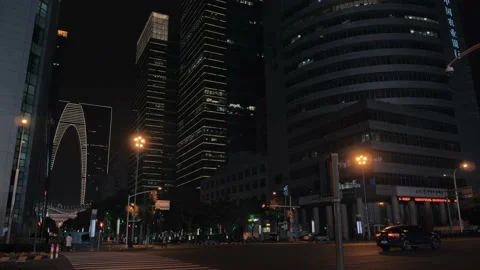 Suzhou, China - December 20, 2019: Tilt shot of a Xinghai square night view Stock Footage 167929853