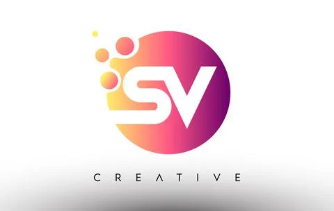 SV Dots Bubbles Letters in a Circle. SV Letter Design Logo with Purple Orange Stock Illustration