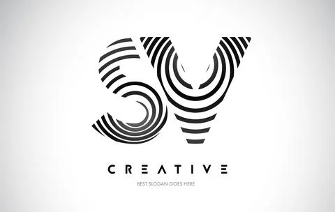 SV Lines Warp Logo Design. Letter Icon Made with Black Circular Lines. Stock Illustration