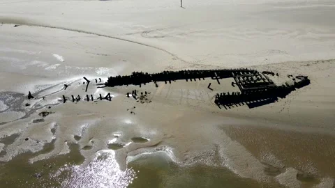 SV Paul Shipwreck, Cefn Sidan Beach Stock Footage