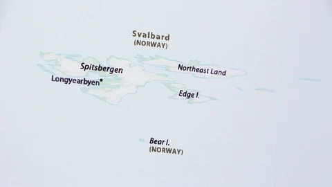 Svalbard archipelago on a Map (with Defocus) Stock Footage 102238823