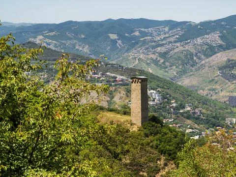 Svan tower on the mountain. Stock Photos