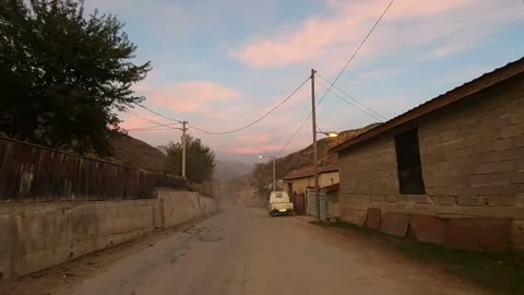 Svaneti driving a car during sunset Stock Footage 150240441