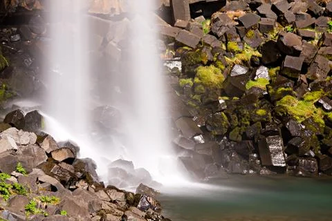The Svartifoss in Iceland falling on broken basalt columns. Stock Photos