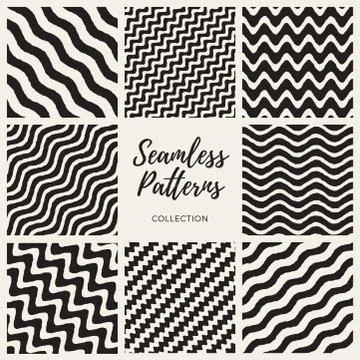 SVector Seamless Hand Drawn Wavy Lines Patterns Collection Stock Illustration