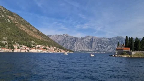 Sveti Dorde - one of the two islets off the coast of Perast in the Bay of Kotor Stock Footage 240463355