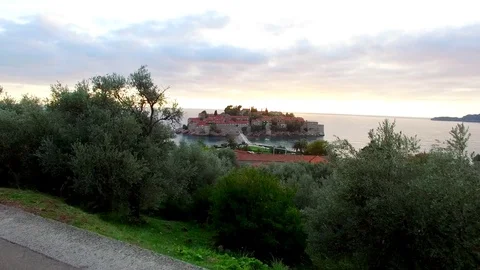 Sveti Stefan Island, aerial Stock Footage