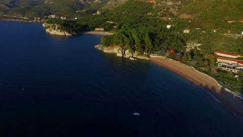 Sveti Stefan Island, aerial photography Stock Footage