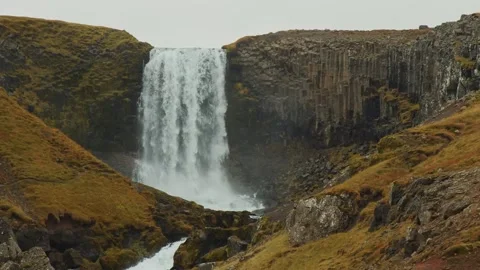 Svöðufoss Waterfall with Basalt Columns on the Snæfellsnes Peninsula, Iceland Stock Footage 320517299