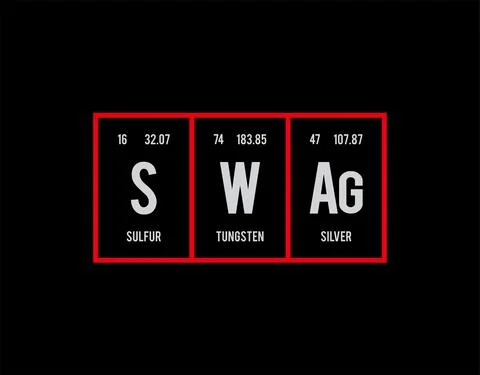 Swag - Periodic Table of Elements on black background in vector illustration. Stock Illustration