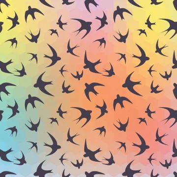 Swallow and rainbow hexagons Stock Illustration