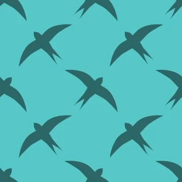 Swallow birds seamless blue pattern. Vector illustration. Stock Illustration
