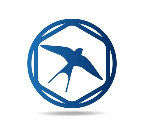 Swallow in a circle with a hexagon in blue Stock Illustration