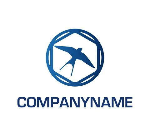 Swallow in a circle with a hexagon in blue. Ready logo Stock Illustration