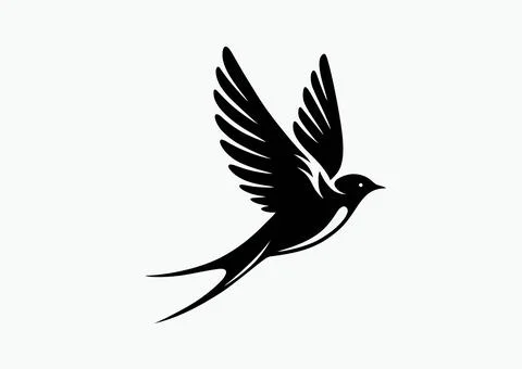 Swallow in elegant flight, black and white vector silhouette Stock Illustration