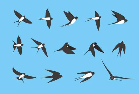 Swallow flying flat icons set, vector illustration Stock Illustration