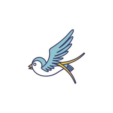 Swallow icon isolated on white background. Tattoo Style Swallow. Vector linear Stock Illustration