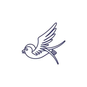Swallow icon isolated on white background. Tattoo Style Swallow. Vector linear Illustrazione stock