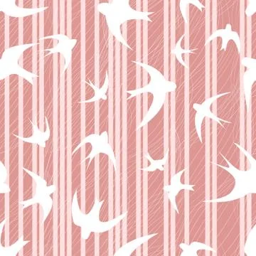 Swallow on  striped pink background Stock Illustration