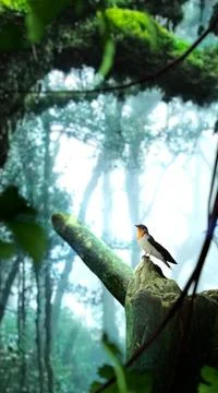 Swallow on tree in forest. Stock Illustration